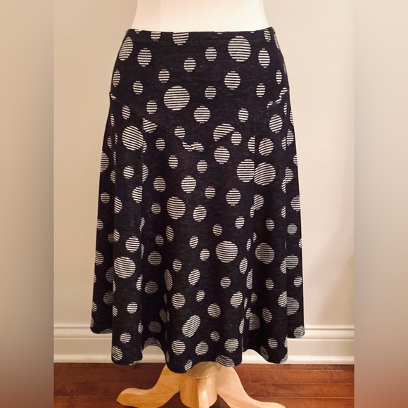 Trisisto Femme Black White Circle Print Wide Waist Panel Stretch MIDI Skirt SZ S - Picture 1 of 8